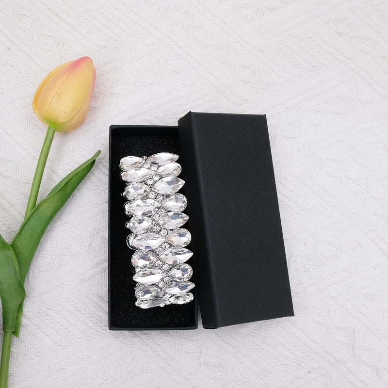 chaoyite Store Women's Statement Stretch Bangle Wide Teardrop Marquise-Shape Crystal Elastic Bracelet Art Deco Bridal Jewelry - Image 5